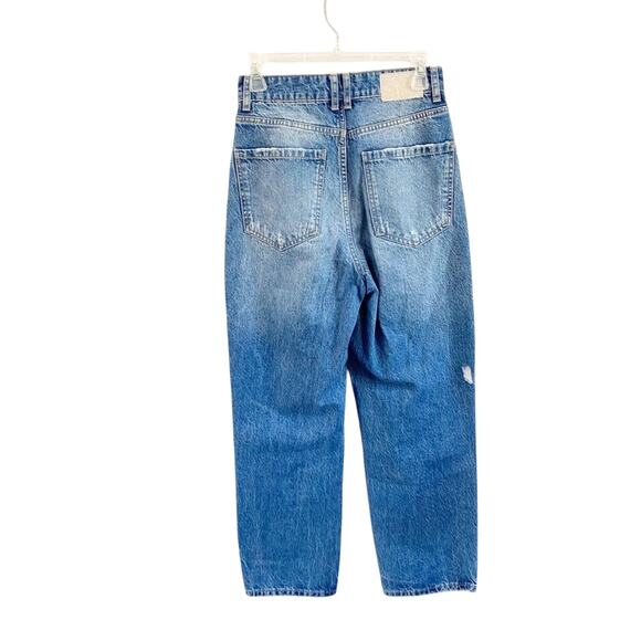 Zara High Rise Straight Leg Ripped Jeans Size 4 100% Cotton Mom Fit Cropped - Picture 2 of 12